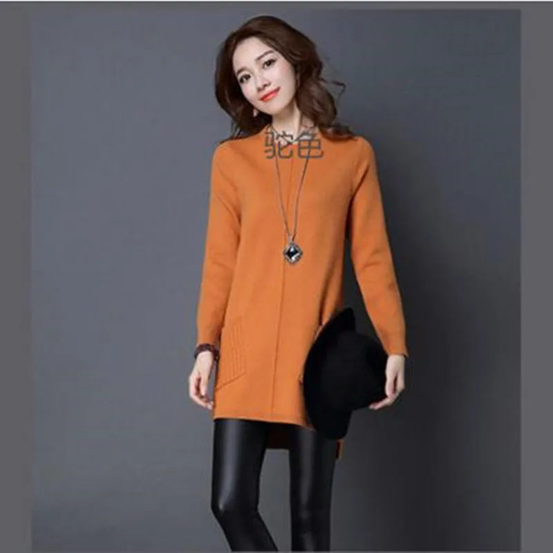 Плюс размер S-4XL Зимний свитер женский корейский большой размер свободный женский свитер пуловер средней длины свитер с длинными рукавами 68 - Цвет: camel