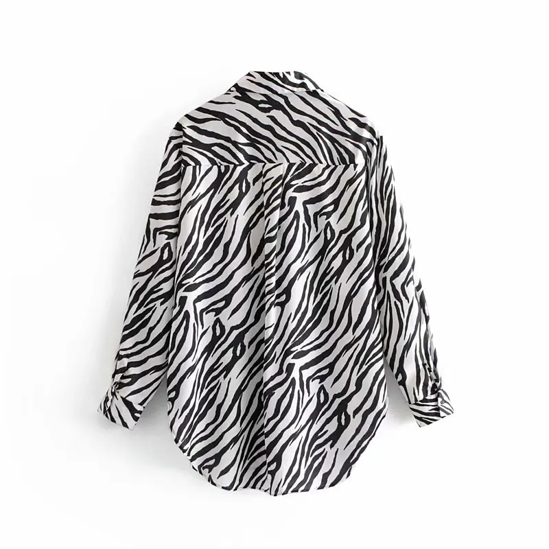 Negro Vintage Camisas Negocios Impreso Textura Blusa Larga Cebra Manga Mujeres Blusas De Streetwear Femininas Moda 6Fpwdq8x