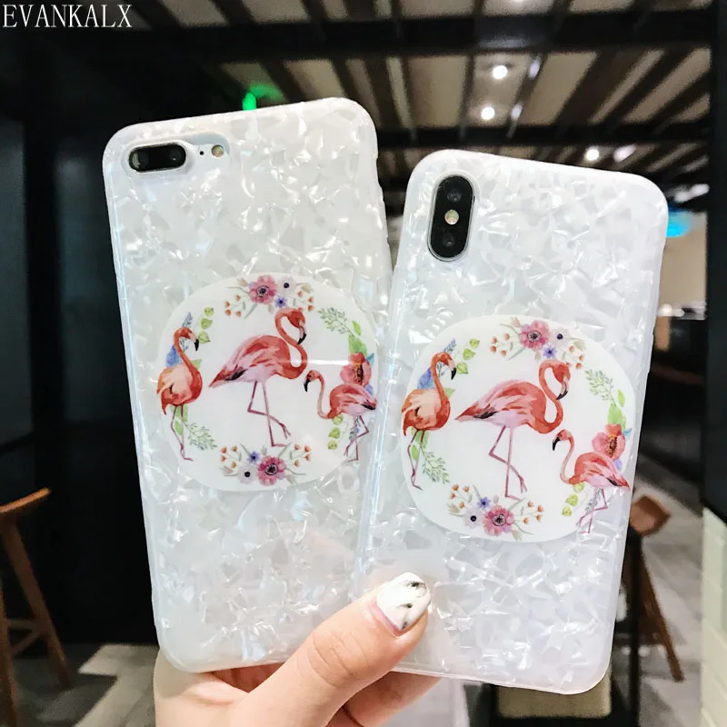 Мягкий блестящий чехол EVANKALX для IPhone X XR XS Max силиконовый с рисунком фламинго