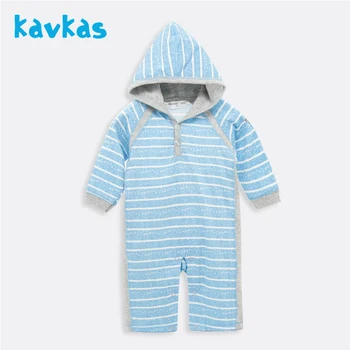 

KAVKAS baby Jumpsuit Winter Warm Velvet Long Sleeve Climb Clothes Boy Girl Striped Hooded Babe Rompers For 6-24M Infants