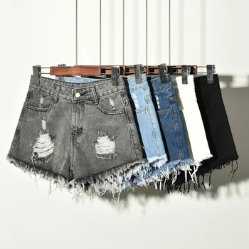 

2019 Summer Jeans Women Korean fat MM denim shorts hole stretch large size ladies shorts women's jeans femme mujer plus size
