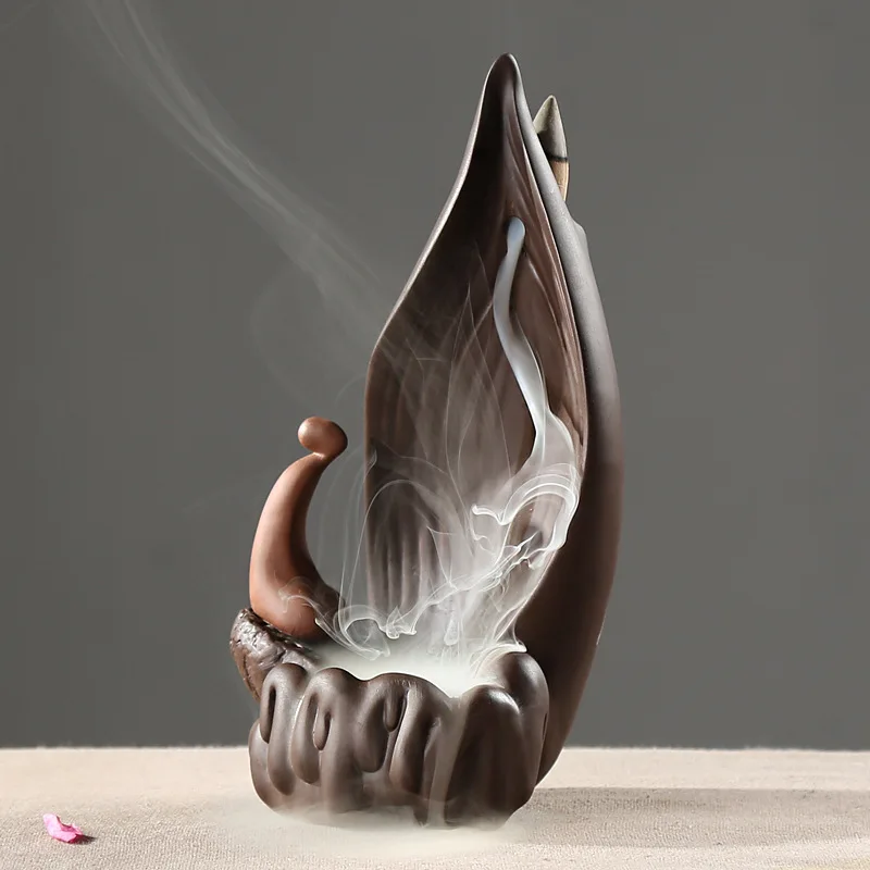 Auspicious Dehua Ceramic Purple Clay Handmade Sculpture Buddha Tower Back Flow Incense Burner Home Decorative Ornaments Gifts | Дом и сад