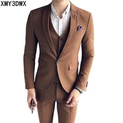 3 шт. костюм мужской 2019 Slim Fit свадебное платье костюмы бизнес официальная одежда Terno Masculino блейзер набор мужской смокинг (куртка + брюки +