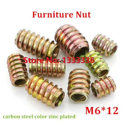 100pcs M6*12 Furniture Pass-through Drive Unhead Threaded Nut Color Zinc Plated Carbon Steel Wood Insert Nuts | Обустройство дома