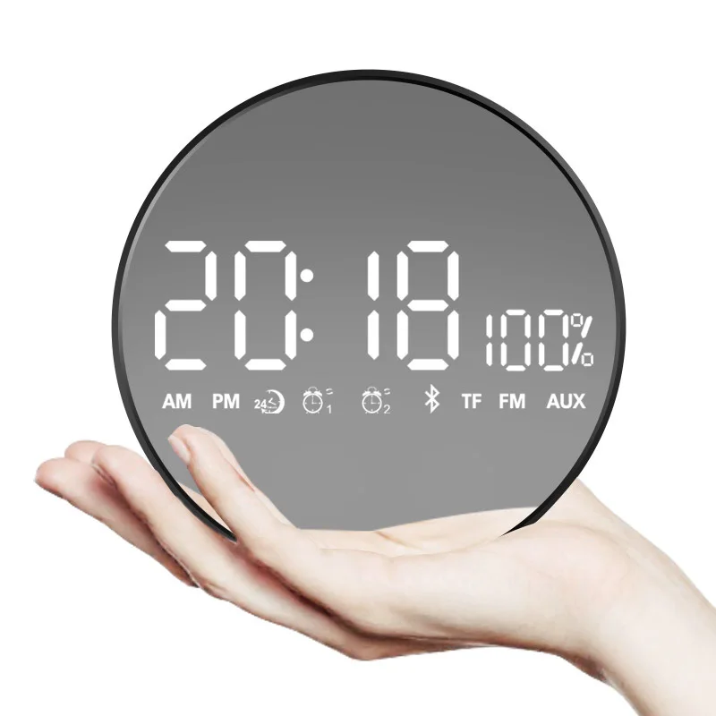 

New Upgrade Mirror Alarm Clock Blue Tooth Speaker Snooze Display Time Night Led Light Desktop Nixie Clock Toy With TF USB Player