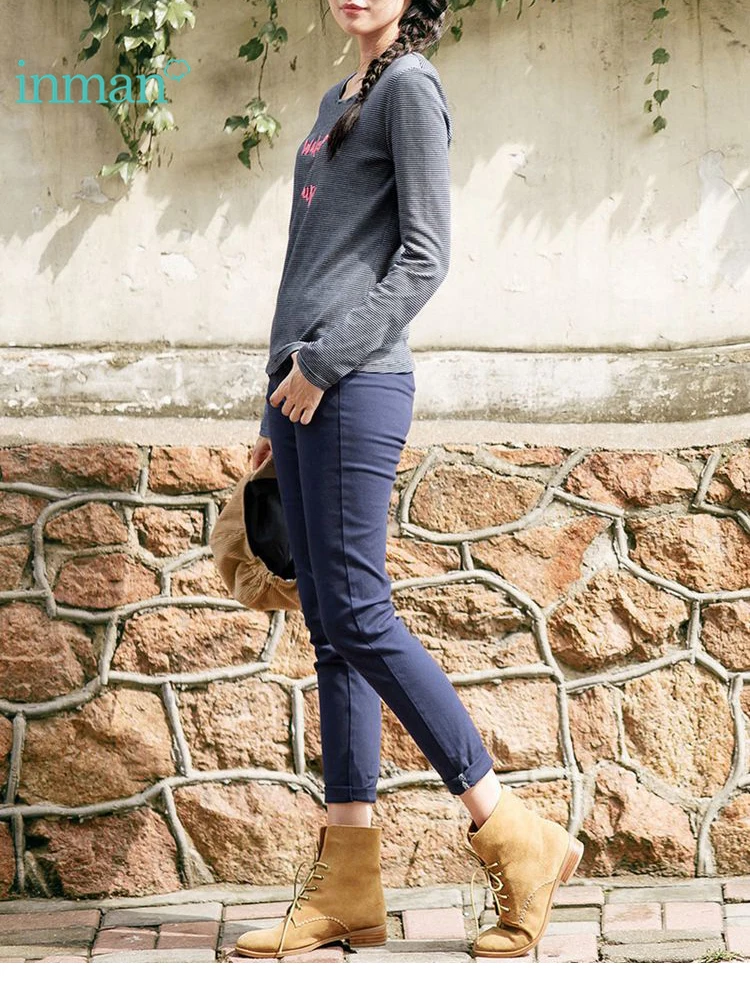 INMAN Women's autumn new art all-match casual pants waist feet boots pants