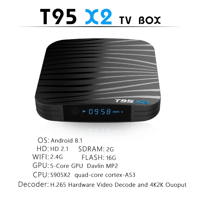 T95X2 Smart tv BOX Android 8,1 4 ГБ 32 ГБ 64 Гб четырехъядерный процессор Amlogic S905X2 H.265 4K USB3.0 5G wifi дополнительный медиаплеер телеприставка