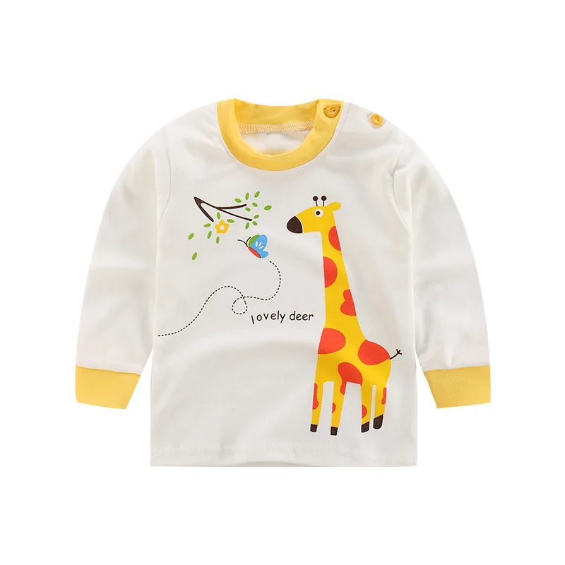 Весенне-Осенняя детская футболка Топы с рисунками для детей, хлопковые рубашки для мальчиков блузка с длинными рукавами для девочек нижняя одежда для малышей 6 8 - Цвет: Giraffe