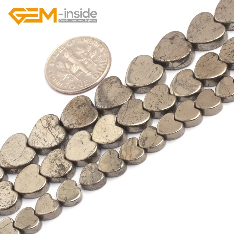 

6mm-16mm Natural Silver Grey Pyrite Gem stone Heart Love Beads For Jewelry Making Strand 15 Inches Bulk Gem-inside DIY