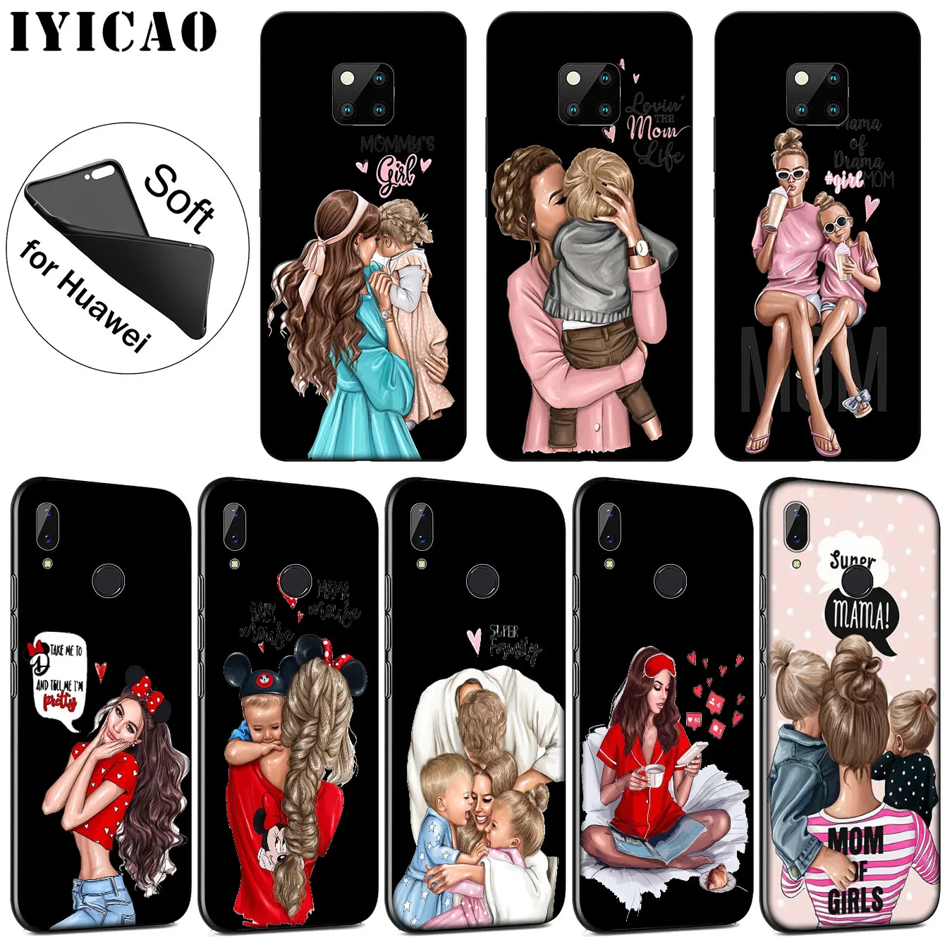 Black Brown Hair Baby Mom Girl Queen Soft Phone Case for Huawei Mate 30 20 10 Pro Nova 5I 5T 5 4 4E 3i 3 2i Lite Smart |