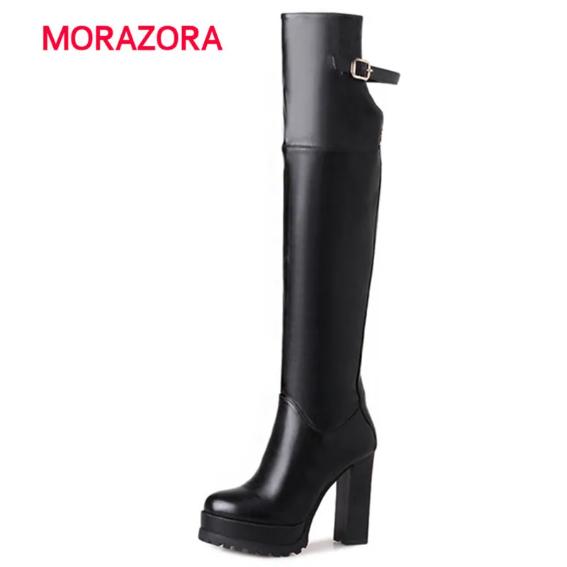 

MORAZORA 2018 new round toe square heel over the knee boots fashion super high heel knight boots autumn winter zip women boots