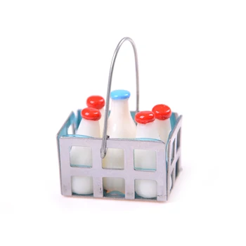 

5pcs 1/12 Dollhouse Furniture Miniature Metal Milk Basket with Bottles Set Dolls House Kitchen Porch Accs Decor Doll Accessories