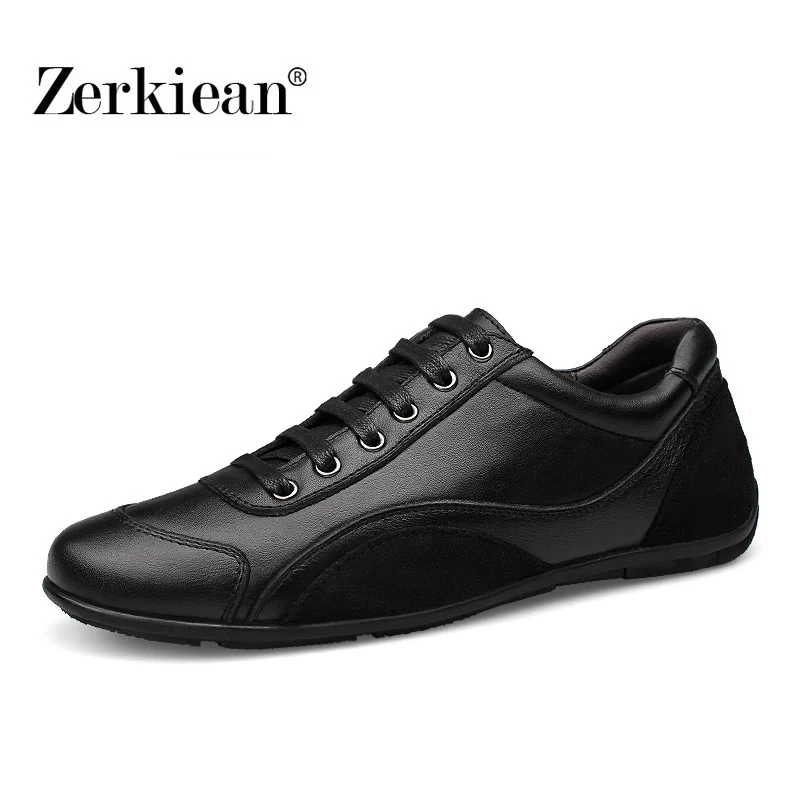 Autumn Casual Men Genuine Leather Shoes Male Fashion Soft Rubber Sole