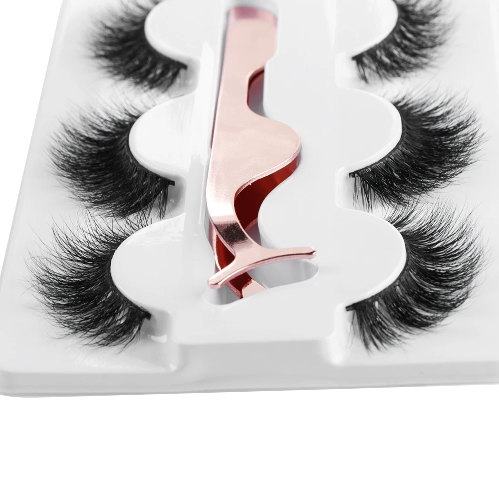 

3Pairs Multipack 100% Pure Mink False Eyelashes Natural Long Wispy Fluffy Lashes Handmade Eyelashes Eye Makeup Tool Reusable