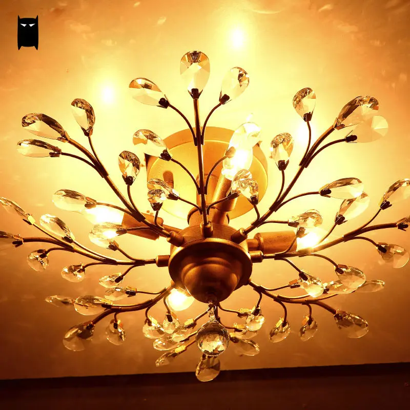 Us 218 0 Gold Matte Black K9 Crystal Tree Branch Ceiling Light Fixture Rustic Country Plafon Lustre Luminaria Design Living Room Bedroom In Ceiling
