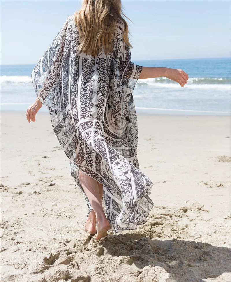 Chiffon Long Beach Cover up Women Dresses Bikini Beachwear #Q1041