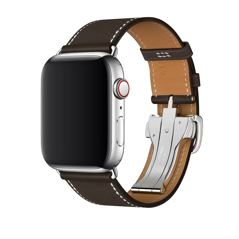 Herm логотип на металлической пряжке ремешок для Apple Watch серии 5 4 3 2 1 44 мм 40 мм ремешок из натуральной кожи браслет для iWatch 5 - Цвет ремешка: Ebene