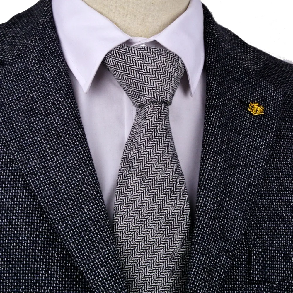 H37 Black White Gray Grey 2.76" Herringbone Tweed Mens Ties Neckties