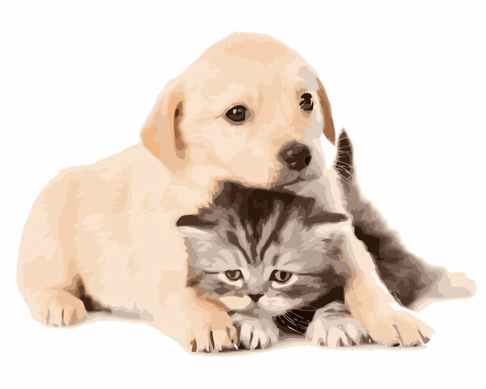 Mahuaf I631 Lucu Anjing Dan Kucing Diy Lukisan Dengan Angka Hewan