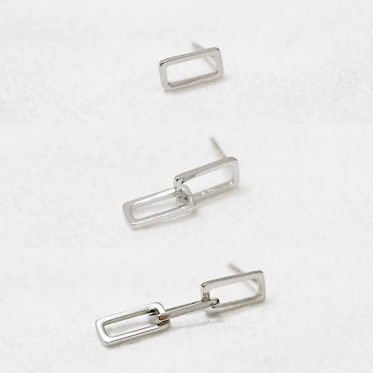 

Geometric rectangular chain earrings for women brincos, chic 925 sterling silver earrings pendientes oorbellen female jewelry