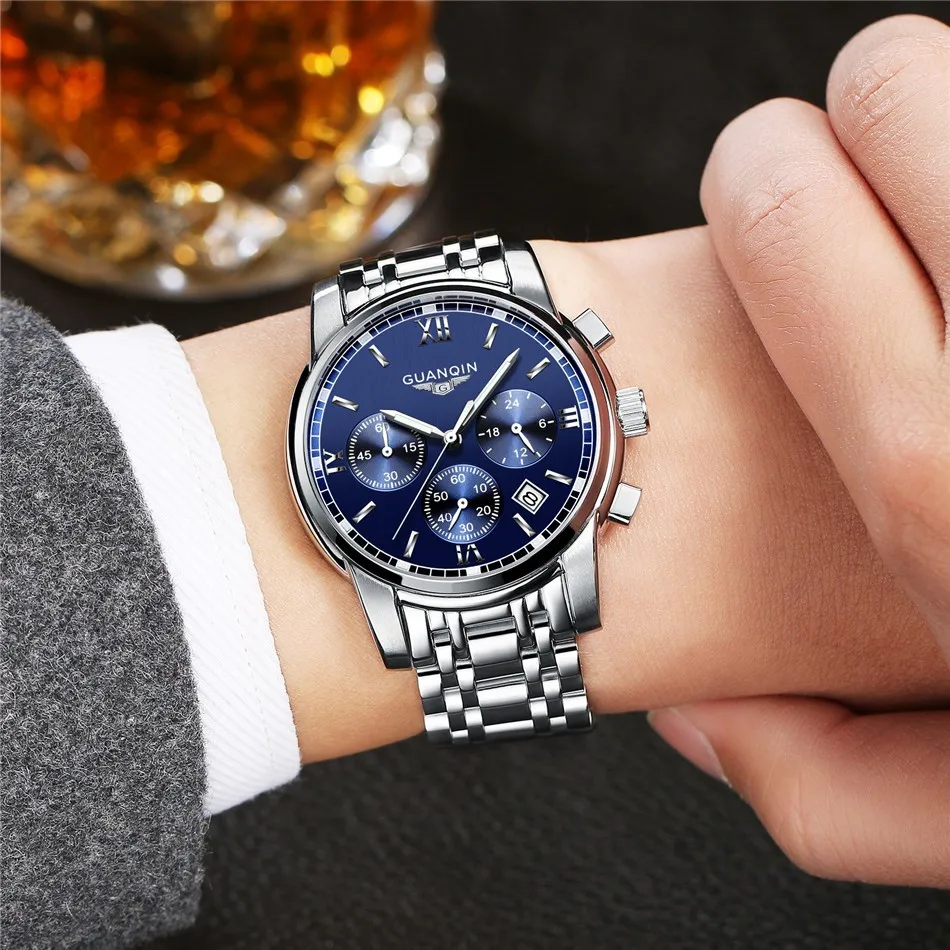 NEW GUANQIN Watch Men Quartz Watch Relogio Masculino Business Top Brand Chronograph Luminous Date Clock Men's Casual Wristwatch (8)