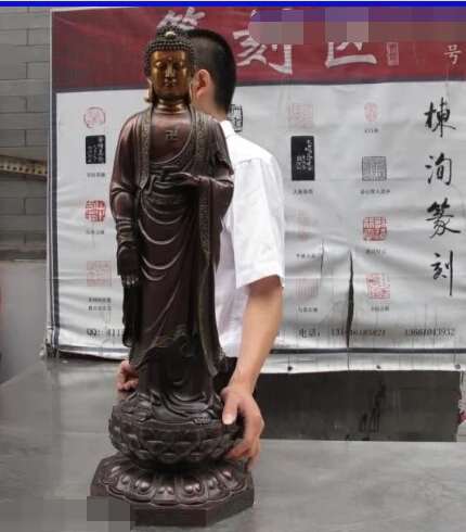 

free China Buddhism Red Bronze Copper made Sakyamuni Tathagata Amitabha Buddha Statue fast