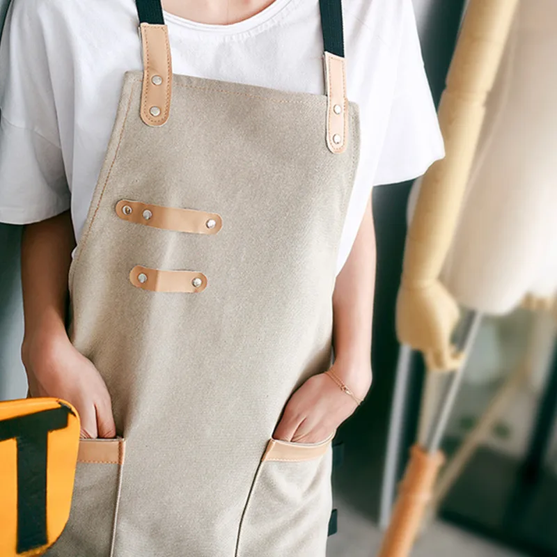 Black Khaki Canvas Apron D77-9