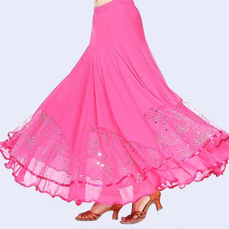 Женское платье для бальных танцев для девочек, длинное платье для танцев, современный стандарт, платье для соревнований по вальсу, платье для танца живота, юбка для латинского Танго, 5 цветов - Цвет: Rose Red