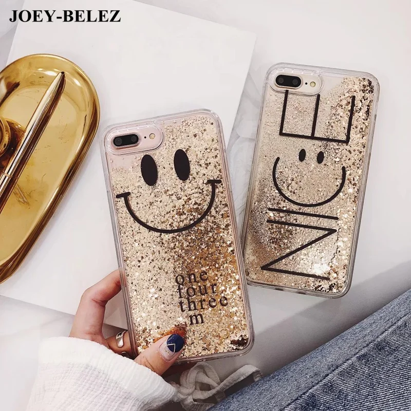 

Luxury Smile Bling Gold Nice Glitter Star for iPhone 6s Plus Dynamic Liquid Quicksand Phone Case For iPhone 7 8 Plus X 10 Cases