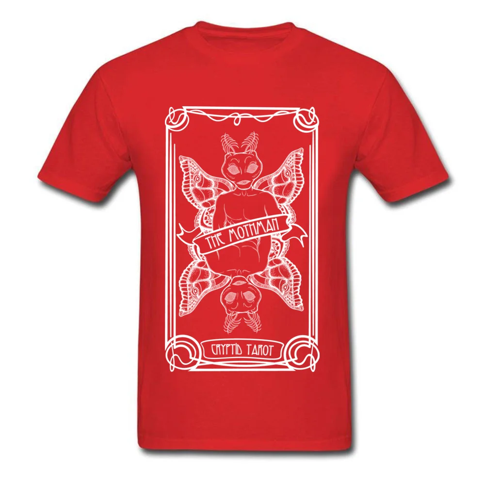 Hot Sale Men Tops & Tees Cryptid Tarot Series The Mothman Top T-shirts 100% Cotton Round Neck Short Sleeve Tee-Shirts Printed On Cryptid Tarot Series The Mothman red