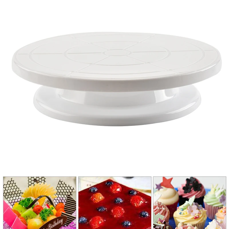 Plastic Cake Plate Turntable Rotating Round Stand Cakes Swivel 360 Degree Revolving Pan Baking