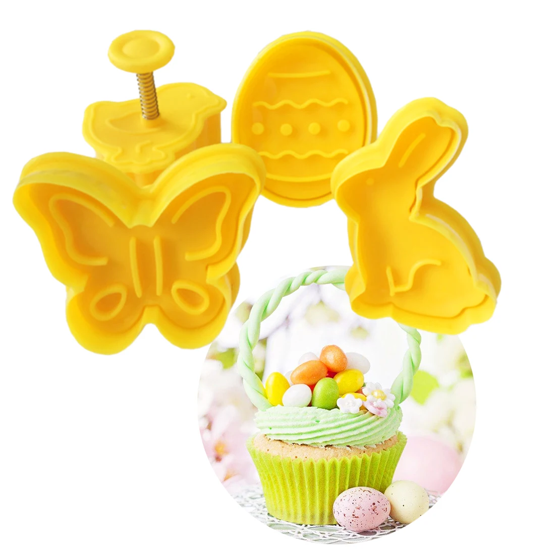 

3D Stencil 4Pcs/set Easter Bunny Rabbit Plastic Baking Mold Kitchen Biscuit Cookie Cutter Pastry Plunger Fondant Cake Tools