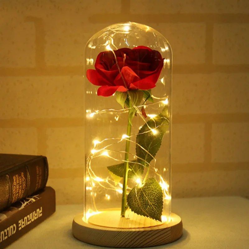 YO CHO 11.11.sales artificial flowers silk plastic rose branch in flask led rose bottle lamp valentines day gift fake flowers1_
