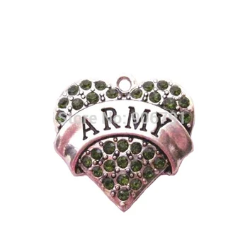 

100pcs a lot rhodium plated fashion Army green Crystal Heart Pendant(A100055)