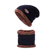 Теплая вязаная шапка, шарф, набор, меховая шерстяная подкладка, толстые теплые вязаные шапочки, Балаклава, зимняя шапка для мужчин и женщин, шапка Skullies Bonnet