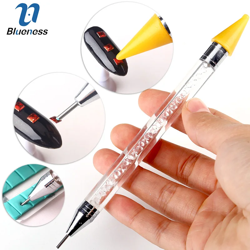 

Blueness 1Pcs Acrylic Nails Art Dotting Pen Tools Yello Dual-ended Wax Design Manicure Nail Rhinestones Gem Picker Pointing Pen