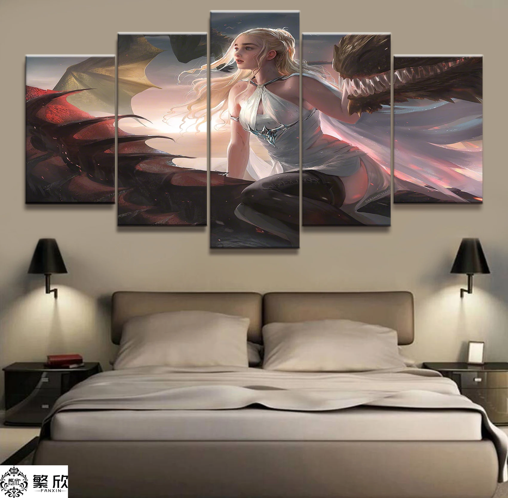 

Home Decor 5 Piece Dragon and Maiden Animation Canvas Printed Wall Pictures Home Decor For Living Room Poster Canvas Wholesale