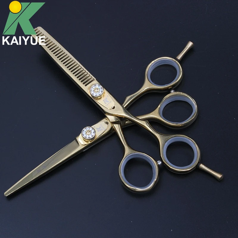 Professional Scissors Set 5 5 inch Gold Cutting ScissorsThinning Hair Shears With Bag New Barbershop Styling