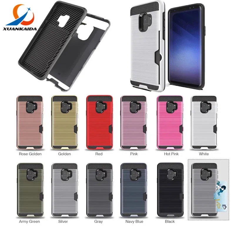For Samsung Galaxy S7 Edge S9 S8 Plus A7 2017 Note8 S6 Case Brushed Skin Card Slots Holder Hard Armor Shock proof Rubber Cover |