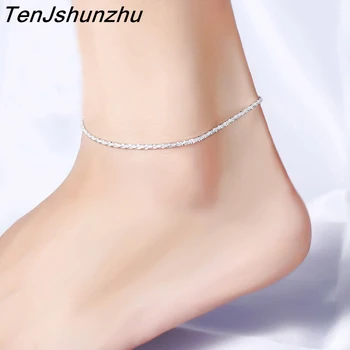 

925 Sterling Silver Prevent allergy Anklet Bracelet Star Twisted chain Women Summer Charm Chain Sandal Beach Foot Anklet sl270