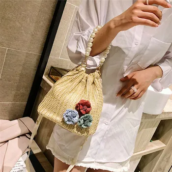 

Women Hand-Woven Rattan Bag New Printed Lace Wicker Crossbody Bags Ladies' Straw Woven Purse HandBag Fashionable Summer Hot Sale