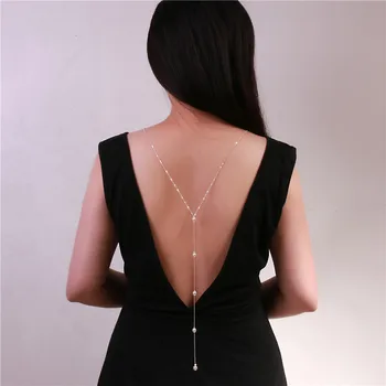 

Simple Pearl Back Drop Necklace Long Back Necklace Pearl Bridal Jewelry Back Chain For Open Low Back Dress Accessories