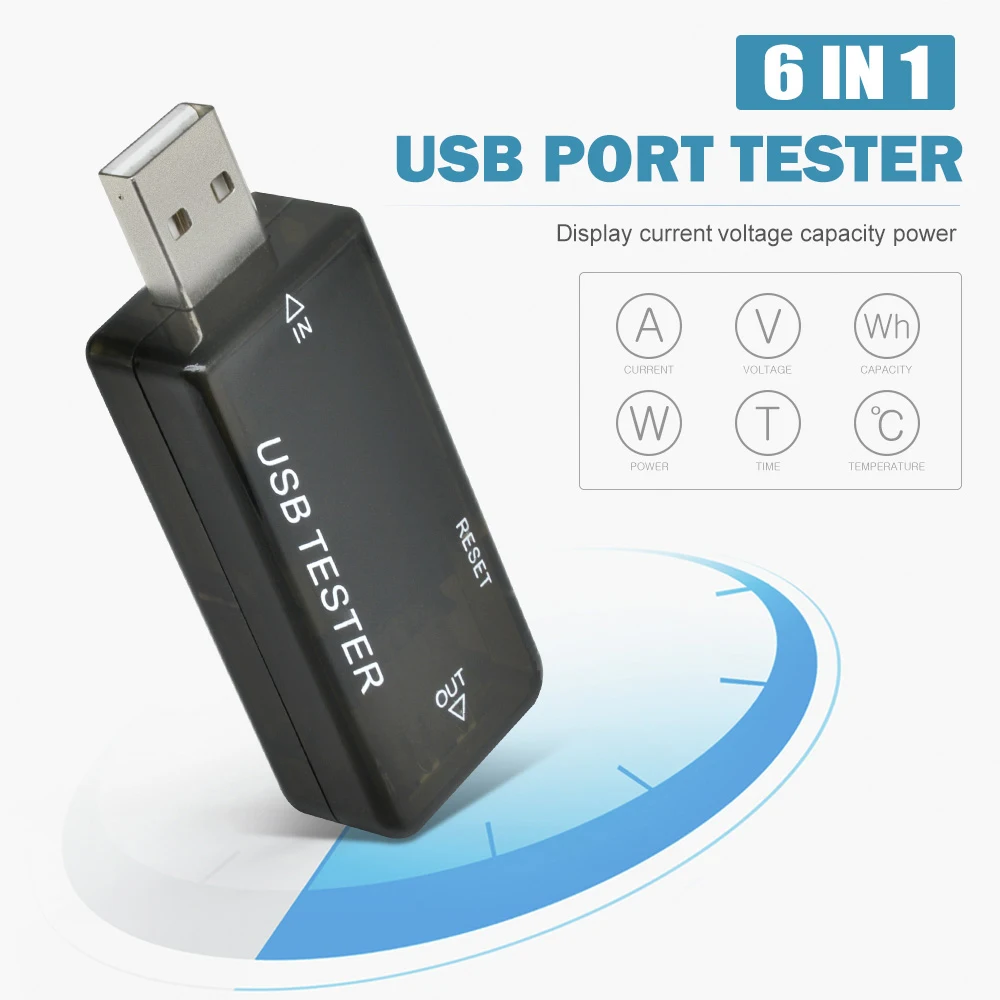 Авто usb-тестер 6-в-1 цифровой вольтметр Амперметр Напряжение ток Мощность Температура измеритель емкости аккумулятора Зарядное устройство Доктор монитор