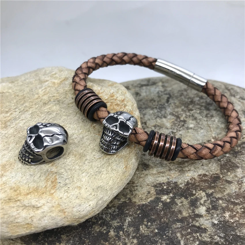 

Wonlee Winle Stainless Steel 6.2mm hole Skull Spacer Beads Charms For Men Leather Bracelet Jewelry Making(Without Bracelet)