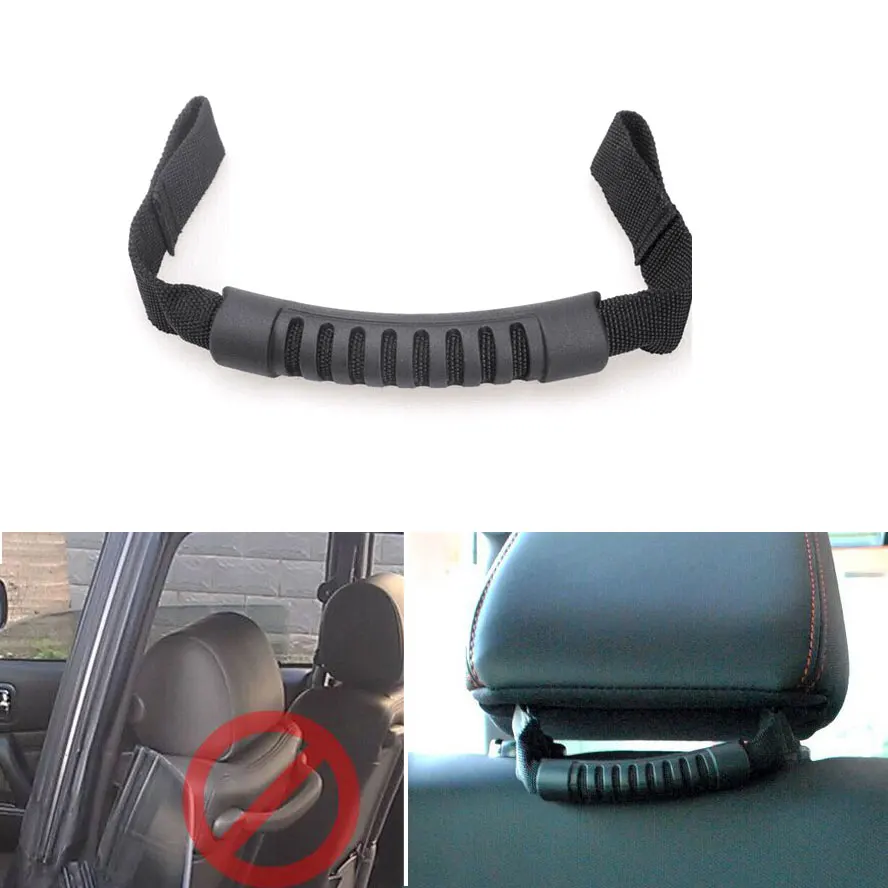 2pcs/set Nylon Rear Seat Headrest Grab Handle Set Black For Jeep