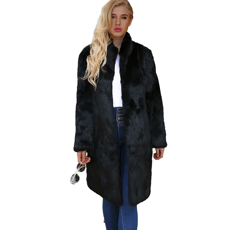 Новое зимнее черное меховое пальто, модные длинные куртки с воротником "Мандарин", теплое толстое меховое пальто размера плюс 3XL, черное пальто с поясом