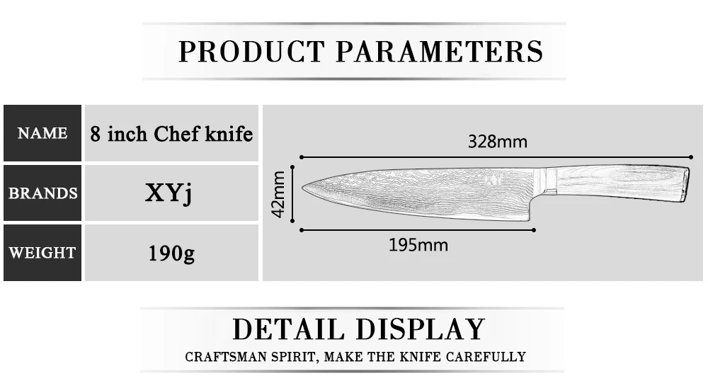 XYj абсолютно кухонные ножи 8 дюймов Дамасская сталь нож шеф-повара красота узор легкий усилие цвет деревянной ручкой кухонная утварь