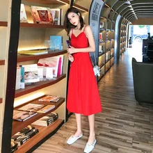 Весна, Женская Туника без рукавов, на бретельках, марля, кружево, базовое длинное летнее платье