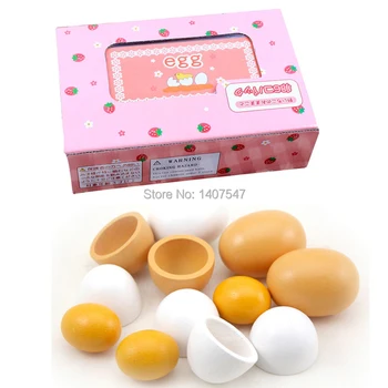 

Retail wholesale 6pcs/pack Garden toys simulation wooden egg baby kitchen toys ice cream cozinha food acessorios