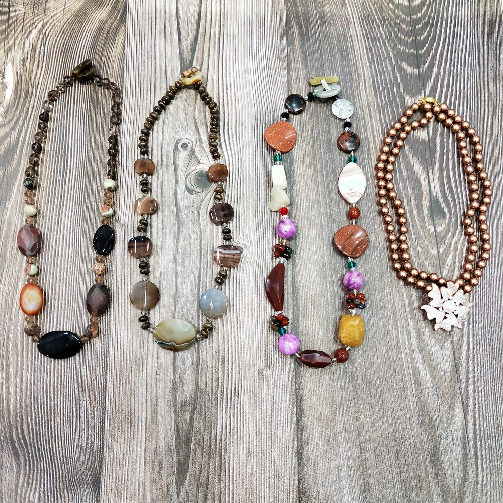 

Lii Ji Unique Natural Stone Agates Crystal Jaspers Bronzite Amazonite Shell pearl Necklace Stock sale only 1pcs each